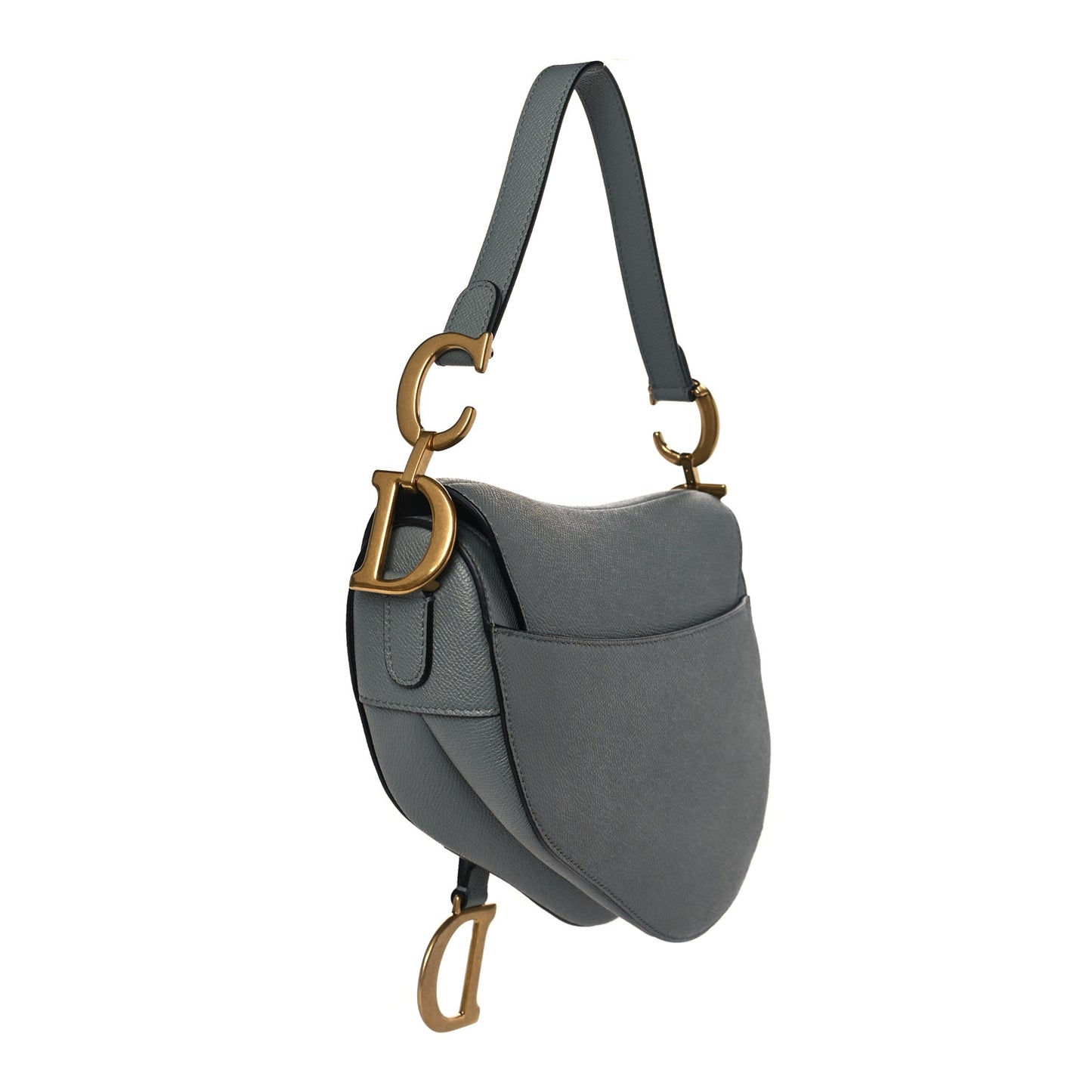 Grained Calfskin Saddle Bag Grey Stone