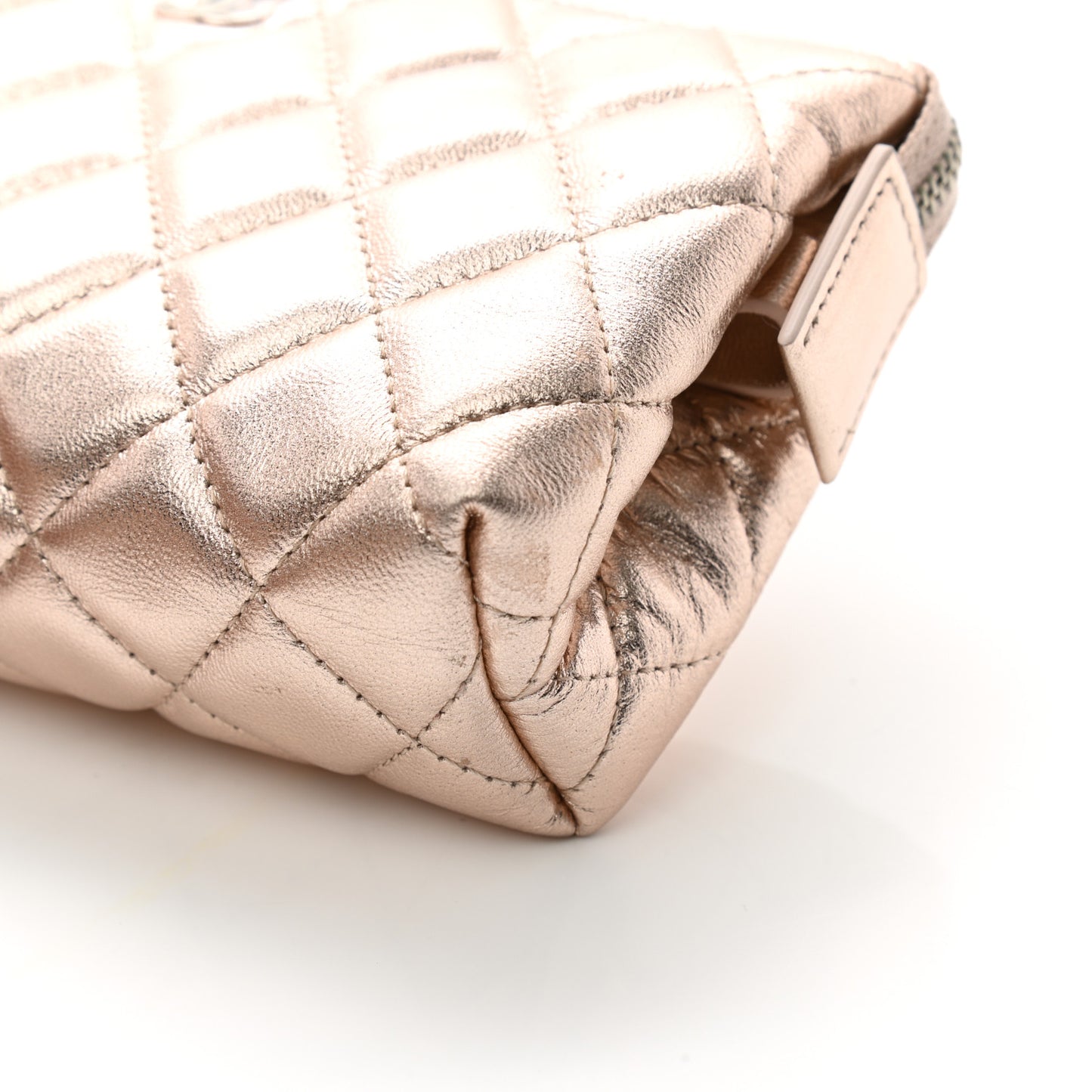 Metallic Lambskin Quilted Cosmetic Pouch Light Gold