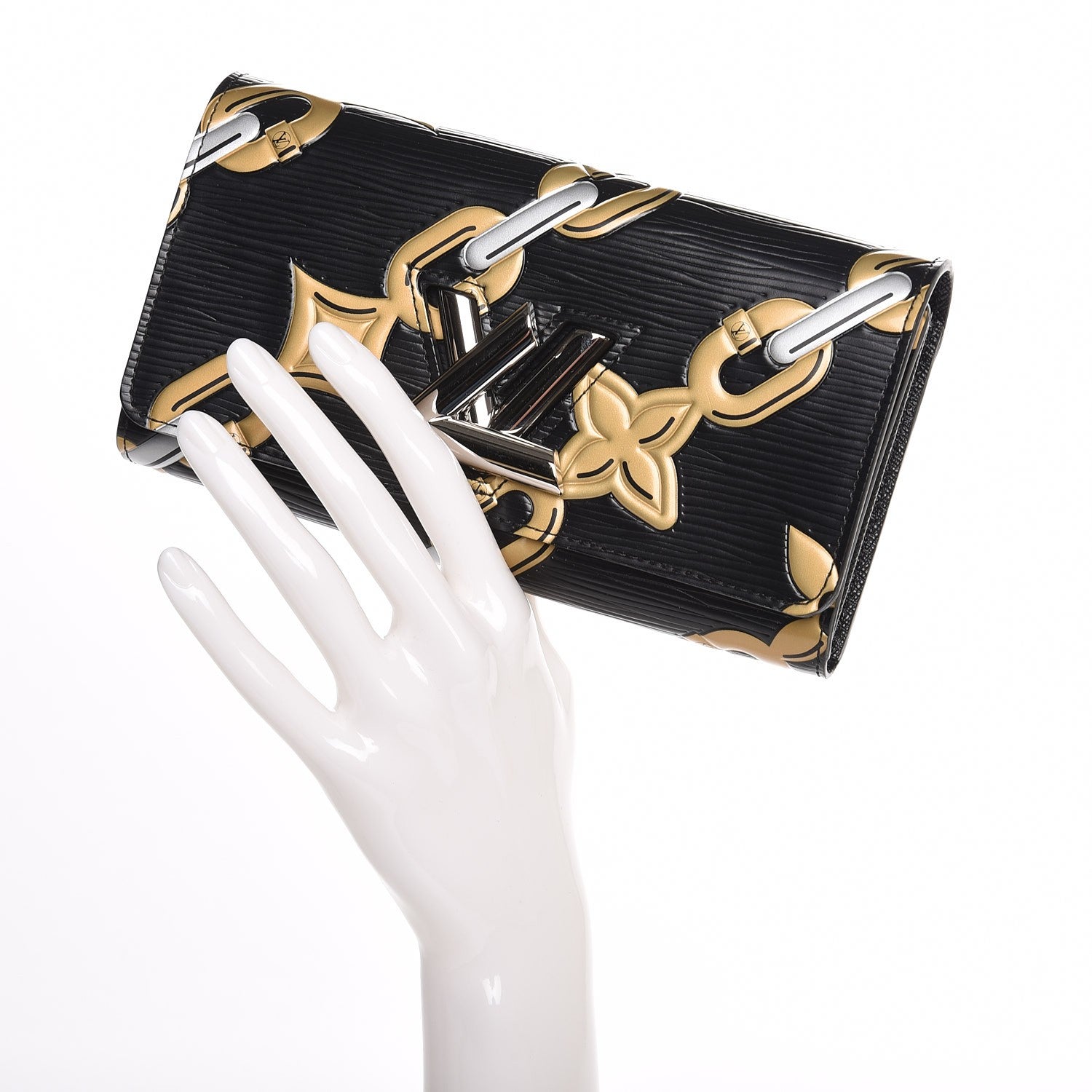 Louis Vuitton Epi Chain Flower Print Twist Wallet Black 2 of 6