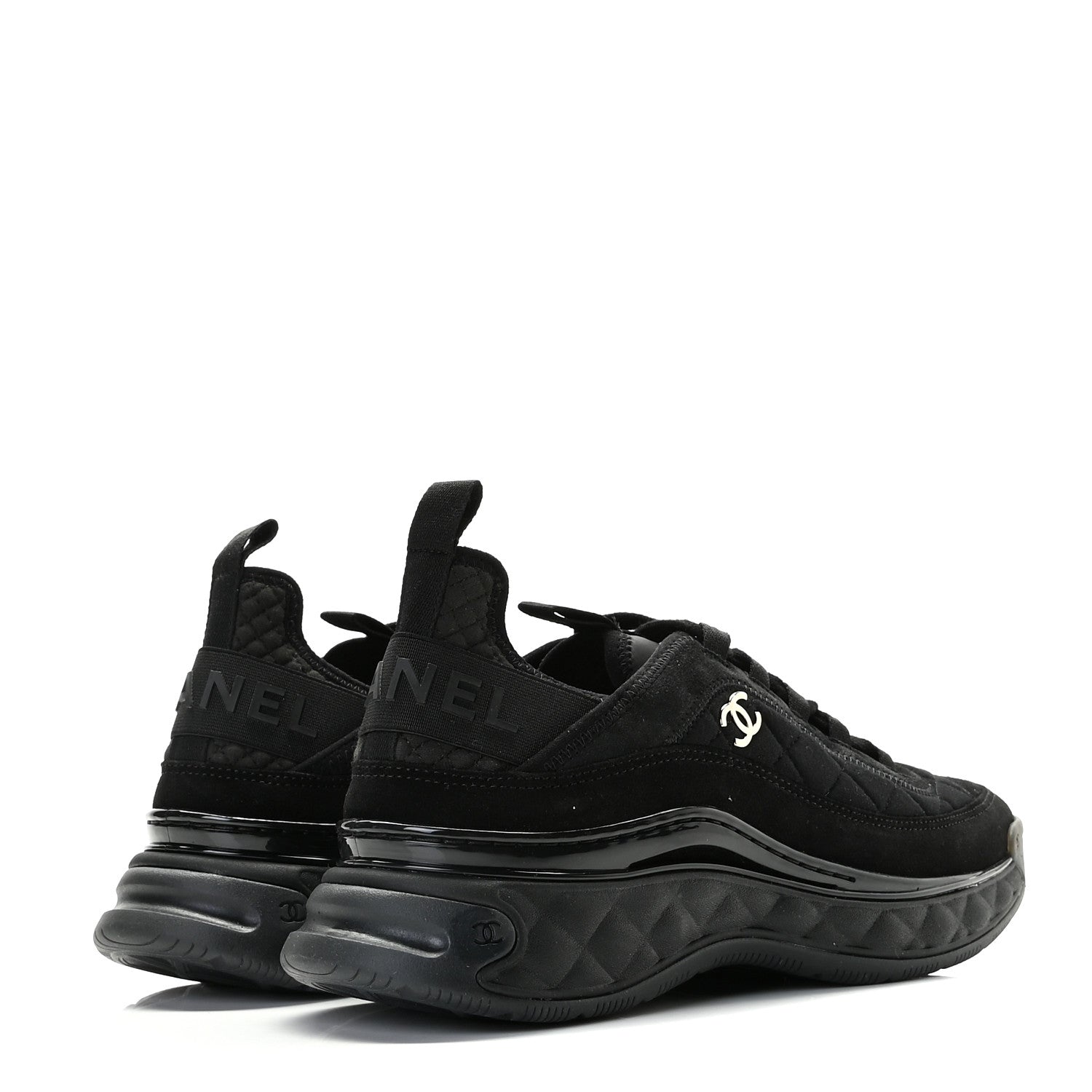 Chanel Suede Calfskin Mixed Fibers CC Sneakers 39.5 Black Dark Grey 4 of 11