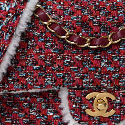 Chanel Tweed Shearling Quilted Large CC Flap Bag Red 7 of 9