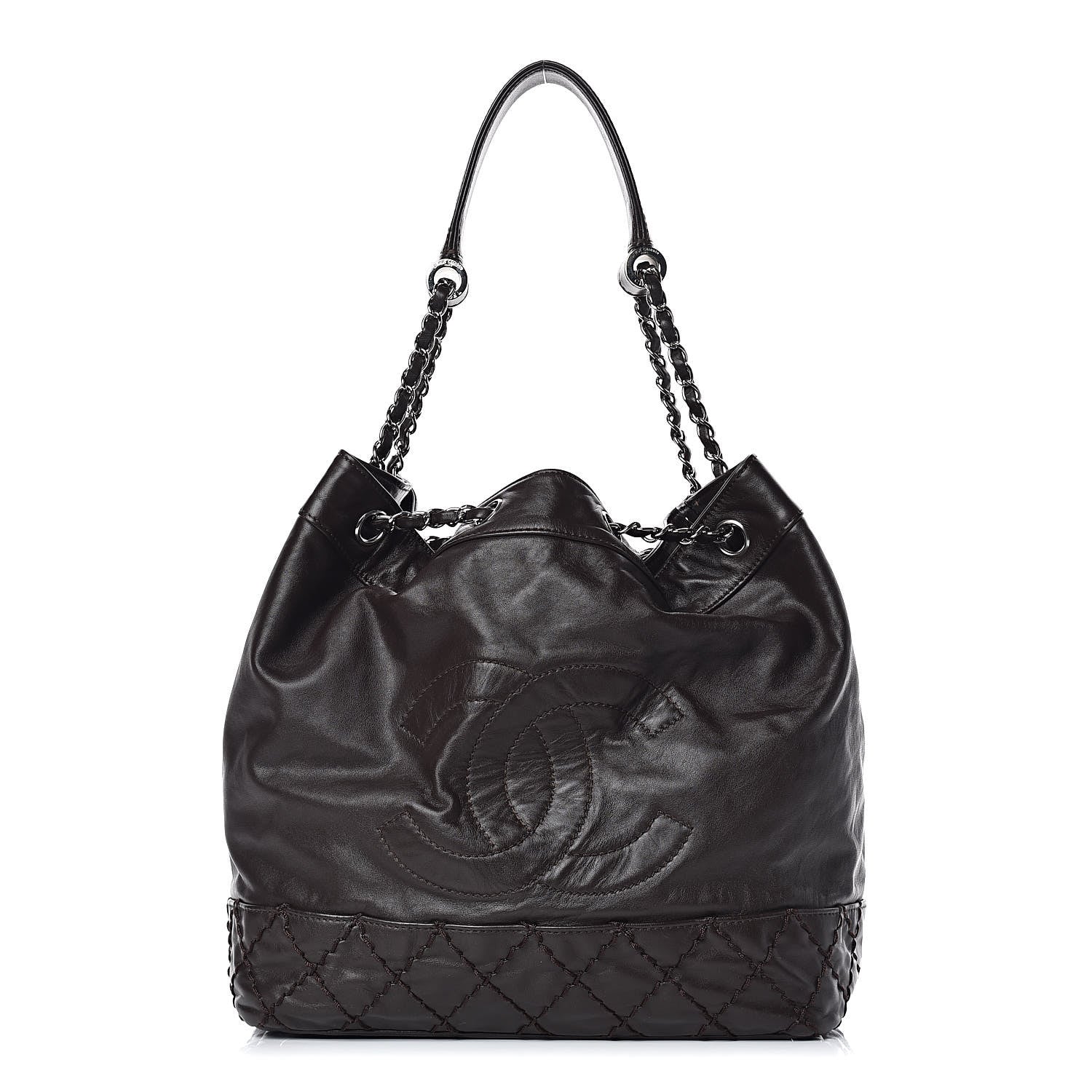 Chanel Calfskin Drawstring CC Bucket Bag Dark Brown 1 of 10