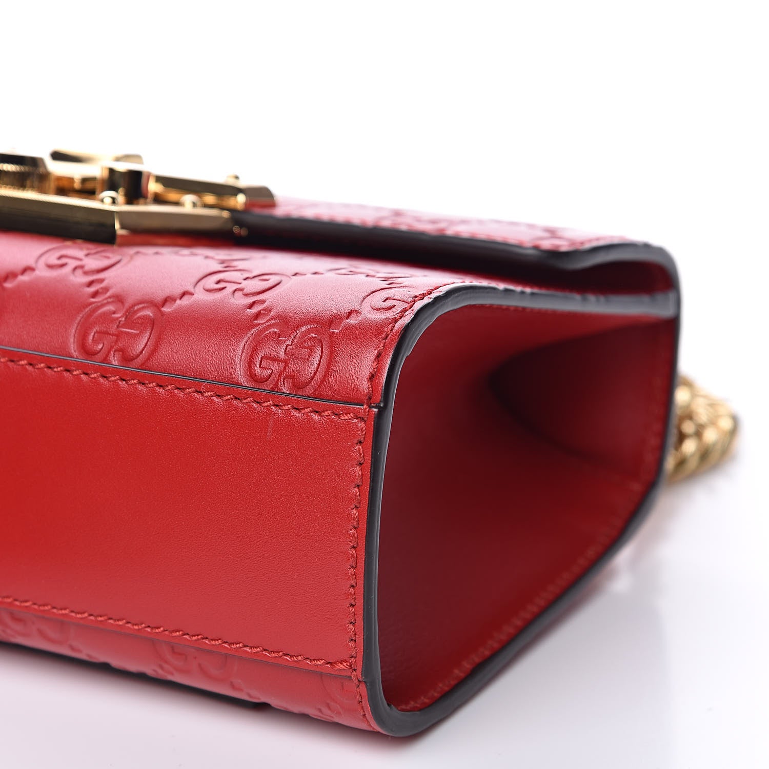Gucci Guccissima Small Padlock Shoulder Bag Hibiscus Red 8 of 10