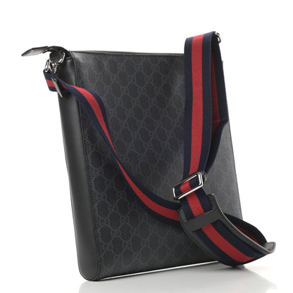 Gucci GG Supreme Monogram Appia Calfskin Web Flat Messenger Bag Black Grey 3 of 12
