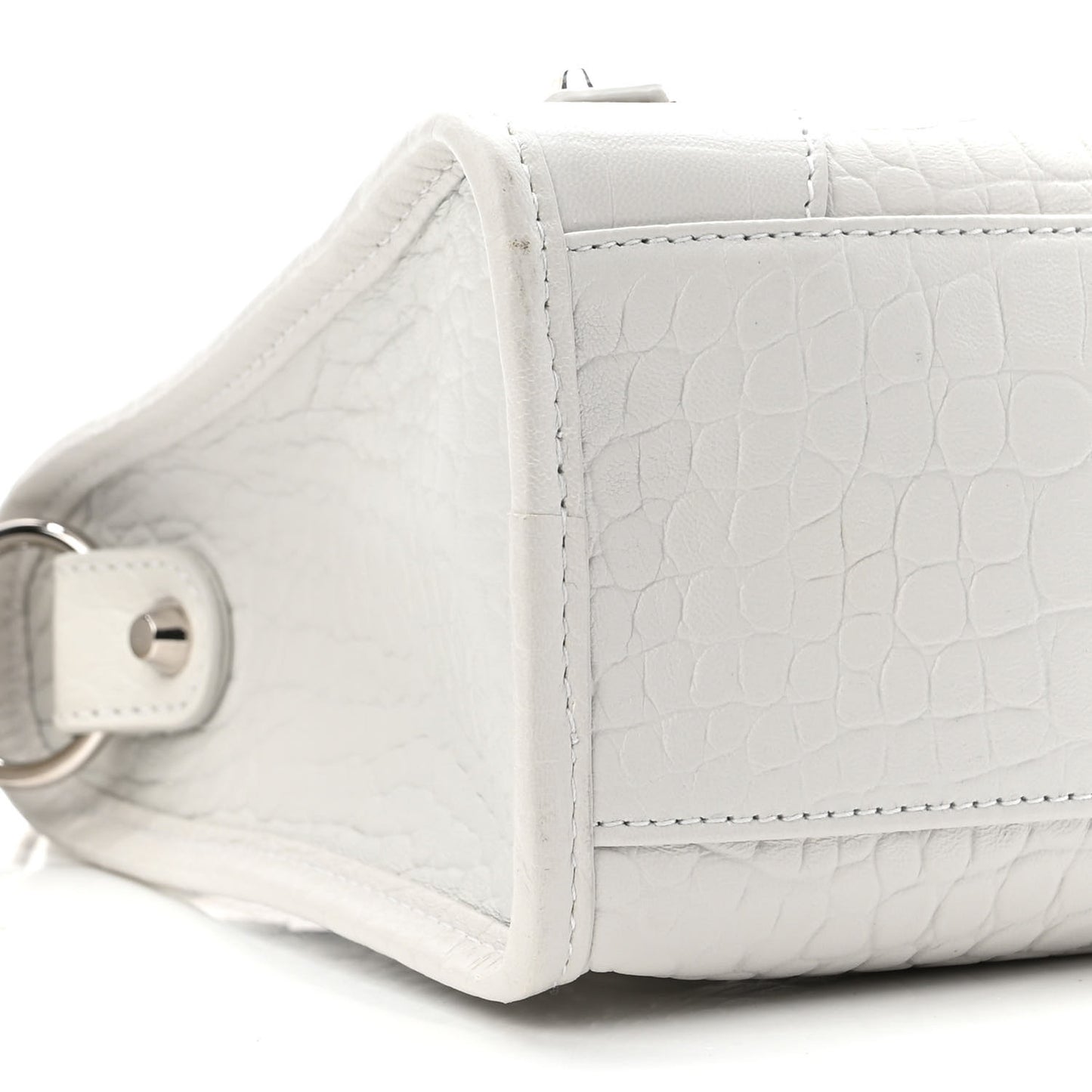 Matte Supple Lambskin Crocodile Embossed Classic Silver Hardware S City White