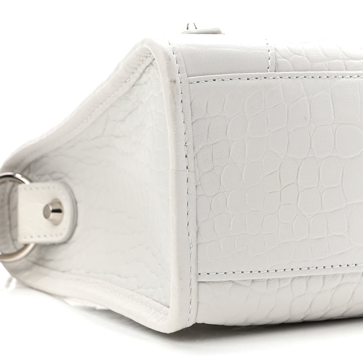 Balenciaga Matte Supple Lambskin Crocodile Embossed Classic Silver Hardware S City White 9 of 10