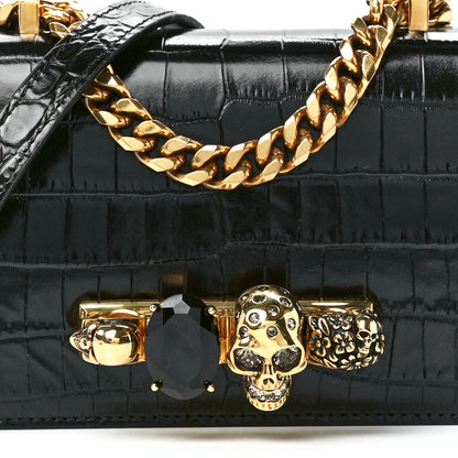Alexander McQueen Calfskin Crocodile Embossed Mini Jeweled Satchel Black 9 of 12