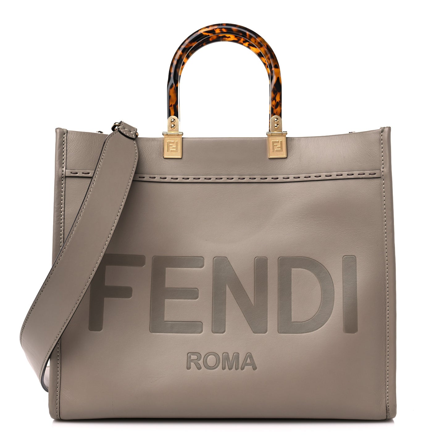 Vitello King Plexiglass Logo Embossed Medium Fendi Sunshine Shopper Tote Tortora