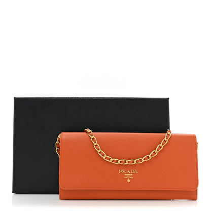 Prada Saffiano Metal Oro Chain Wallet Papaya 15 of 15