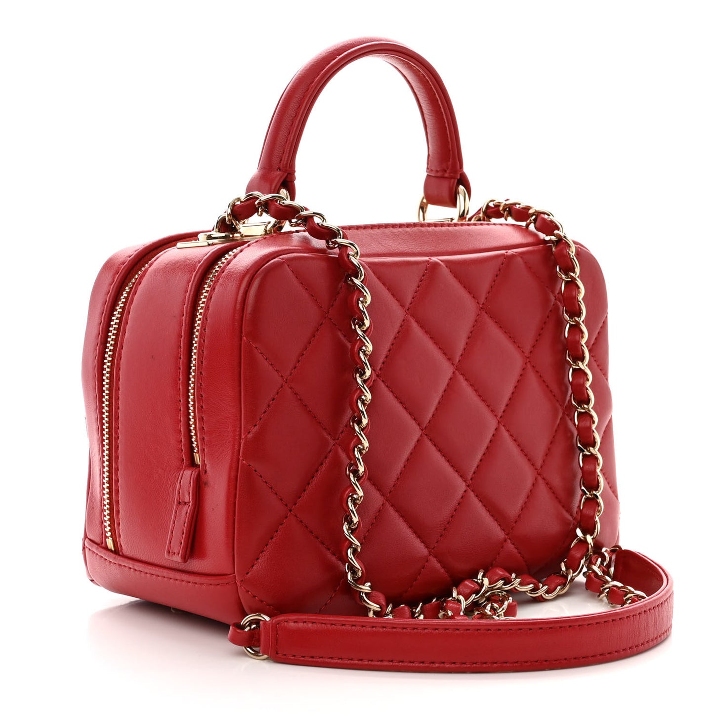 Lambskin Quilted Small Trendy CC Bowling Bag Red