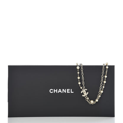Chanel Graduated Pearl Double Chain CC Long Necklace Golden Pearly White 6 of 6