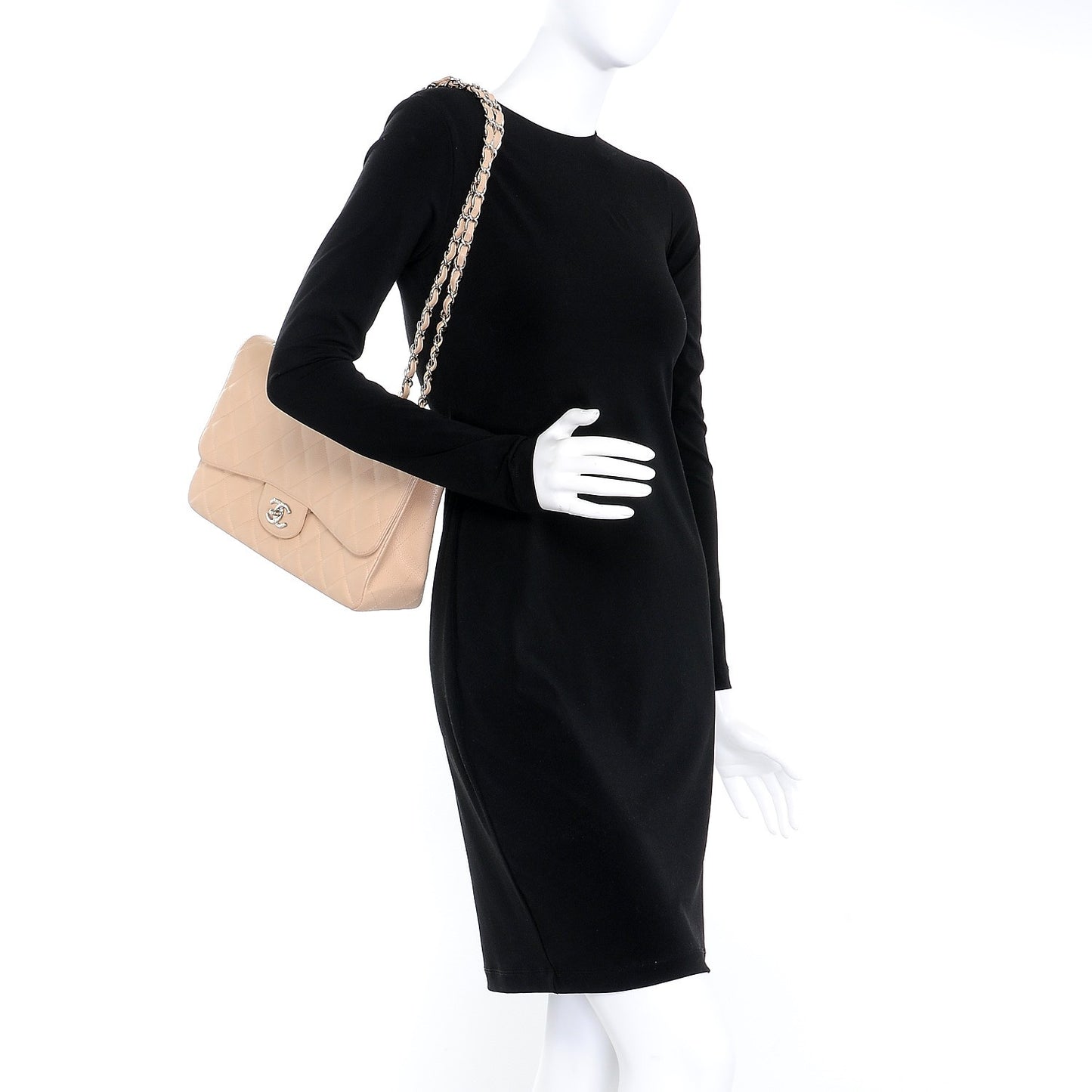 Caviar Quilted Jumbo Single Flap Beige Clair