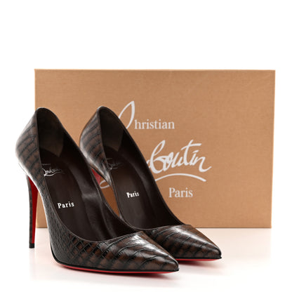 Christian Louboutin Calfskin Crocodile Embossed Kate 100 Pumps 38.5 Expresso 8 of 8