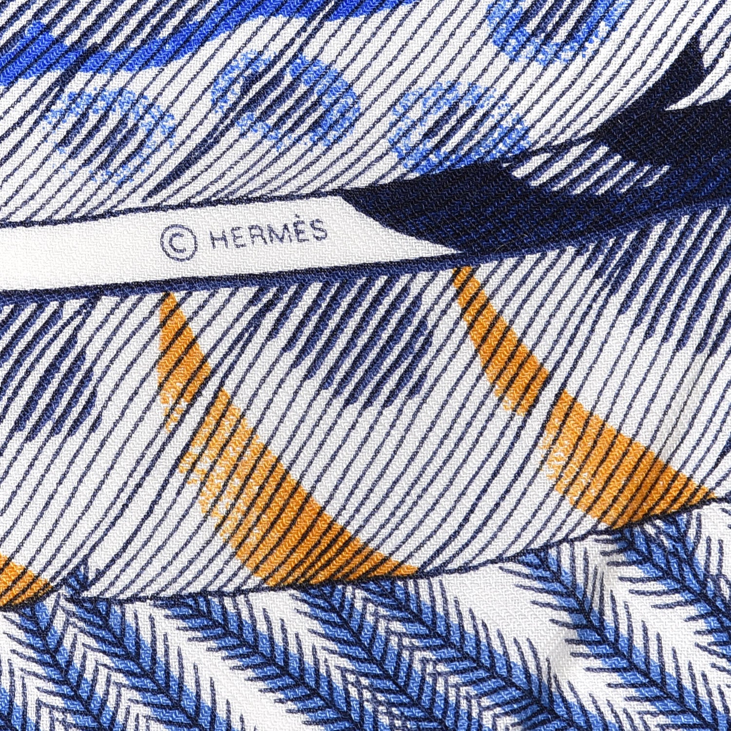 Hermes Cashmere Silk Plumes En Fete Shawl 140 White Bleu Gold 4 of 4