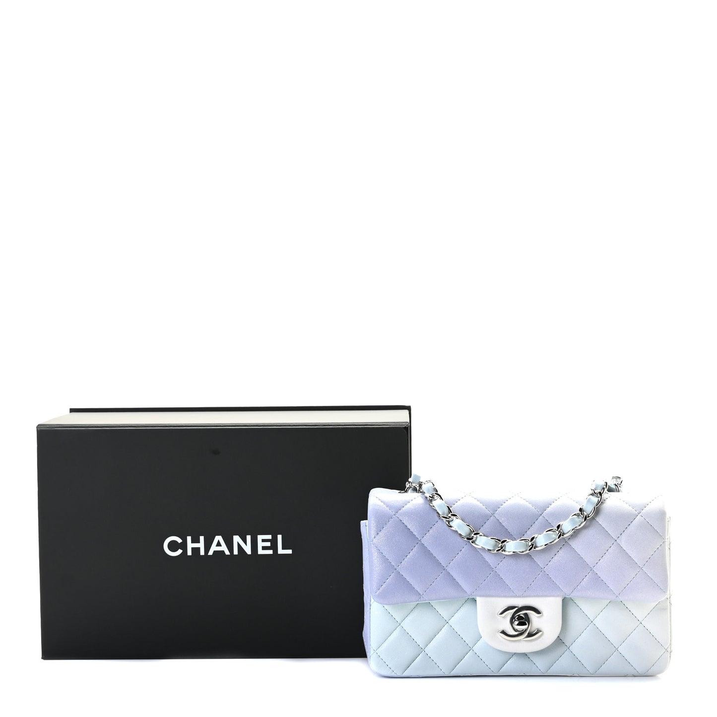 Perforated Lambskin Quilted Mini Rectangular Flap Light Blue Light Purple White