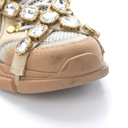 Gucci X SEGA Mesh Canvas Calfskin Removable Crystals Flashtrek Sneakers 39.5 Mystic White Oatmeal Sand Storm 9 of 11