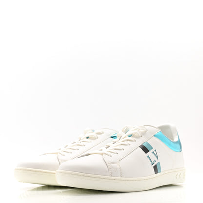 Louis Vuitton Calfskin Mens Luxembourg Sneakers 9.5 White Bleu 4 of 10