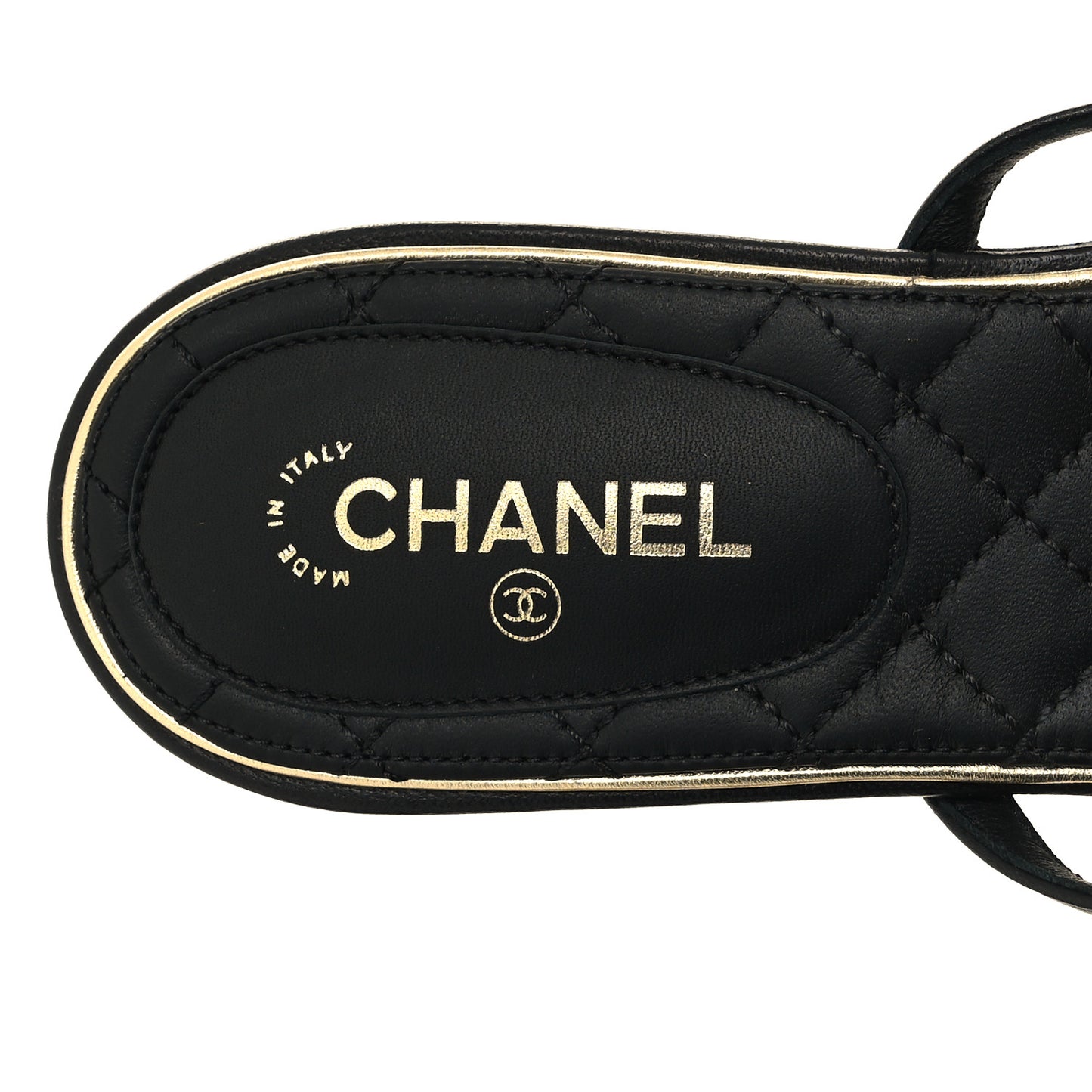 Lambskin Pearl CC Thong Sandals 37 Black Gold