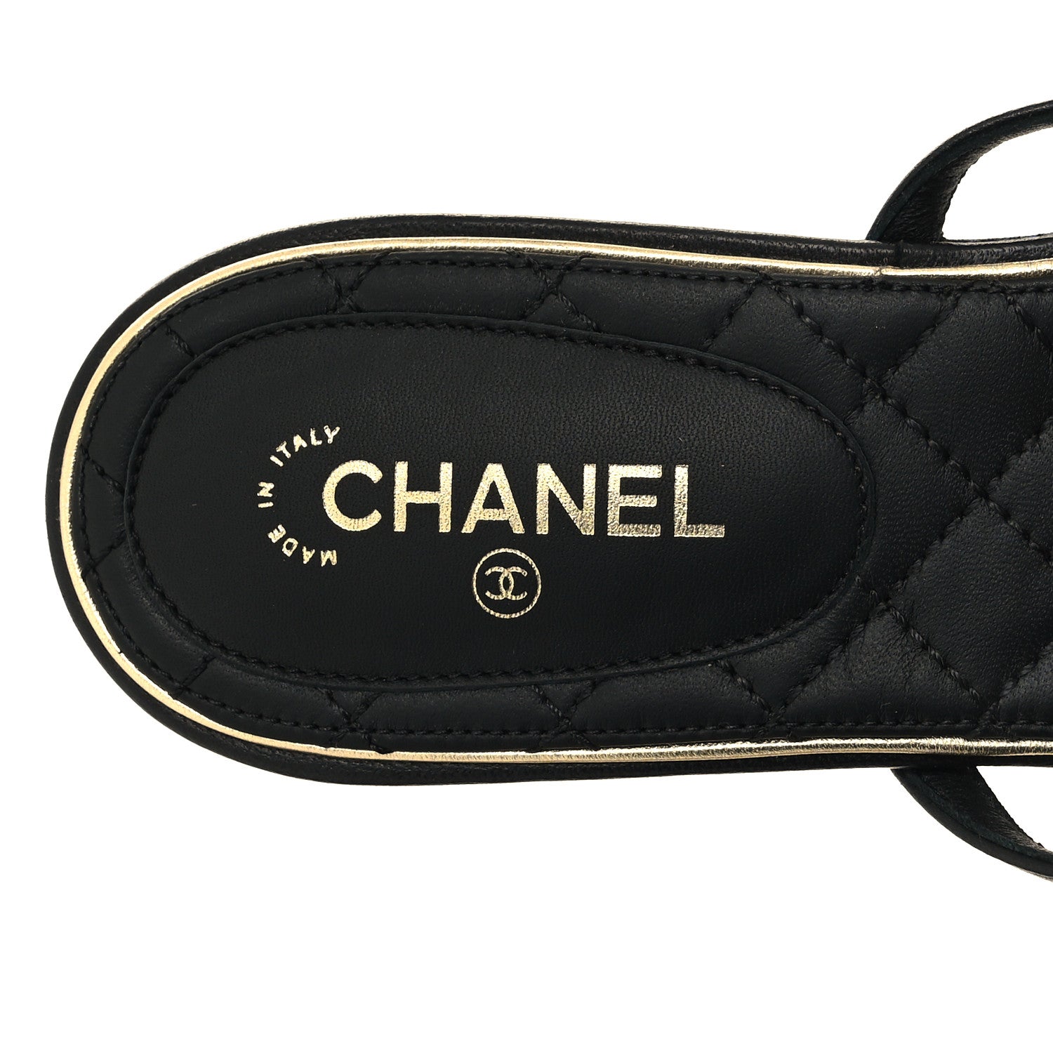 Chanel Lambskin Pearl CC Thong Sandals 37 Black Gold 7 of 8