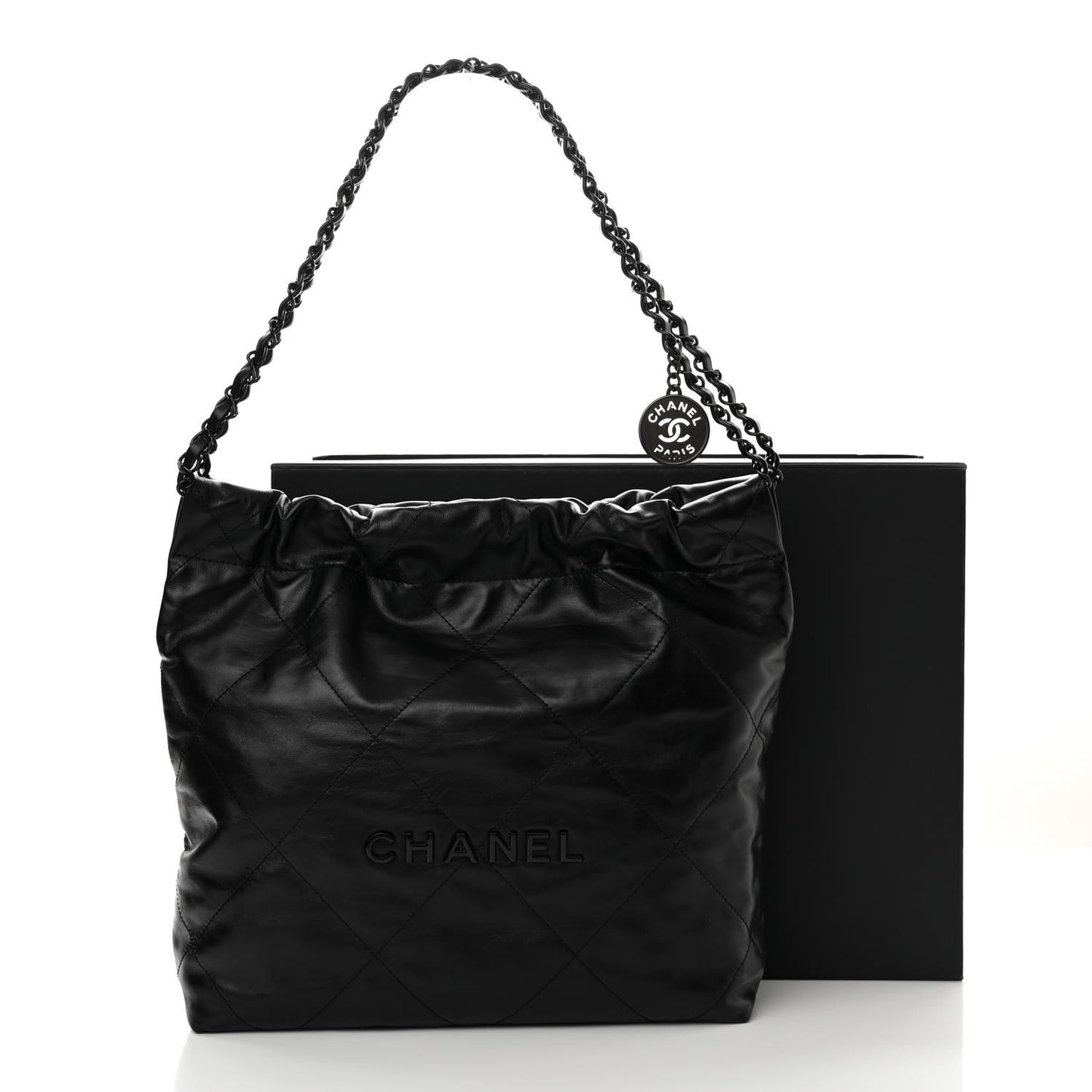 Shiny Calfskin Quilted Small Chanel 22 So Black