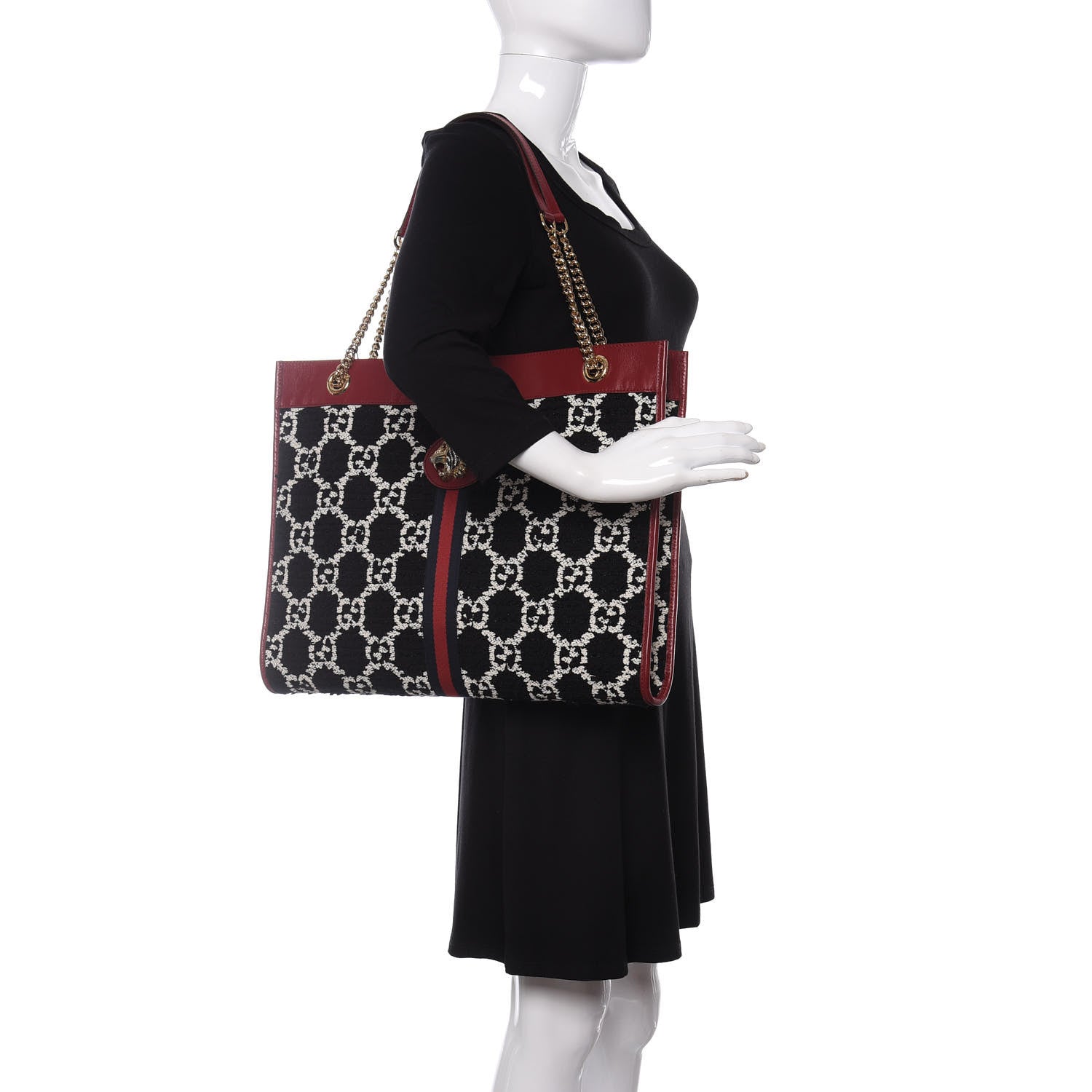 Gucci Tweed GG Monogram Large Rajah Chain Tote Romantic Cherry Black White 2 of 11