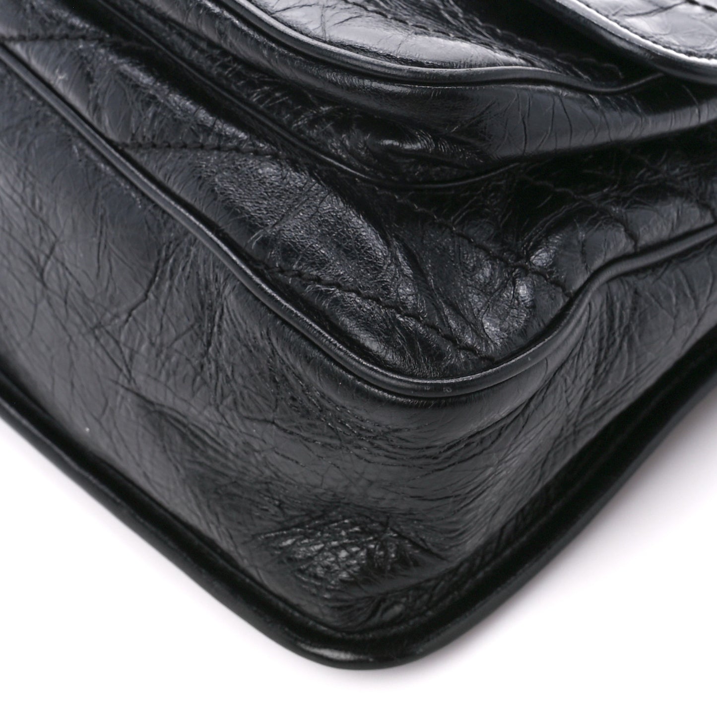 Crinkled Calfskin Matelasse Monogram Medium Niki Chain Satchel Black