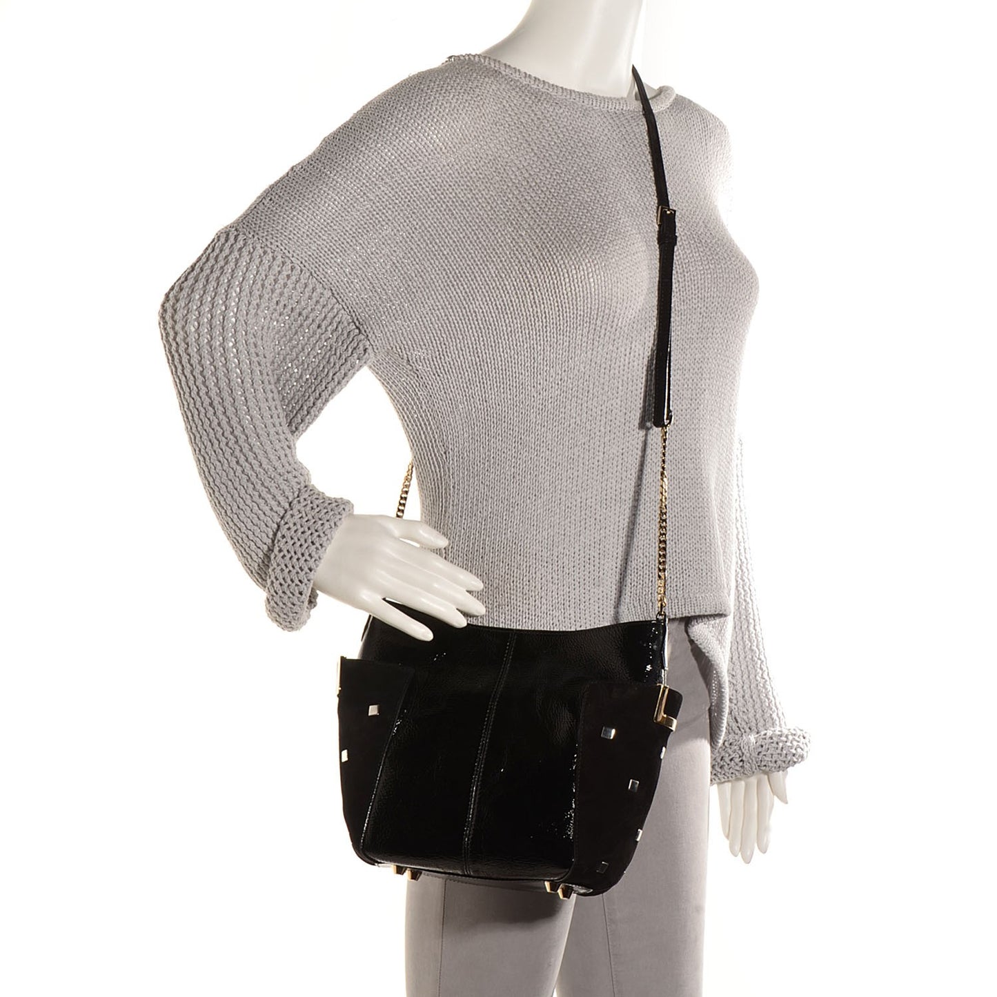 Crinkled Patent Small Anabel Crossbody Black