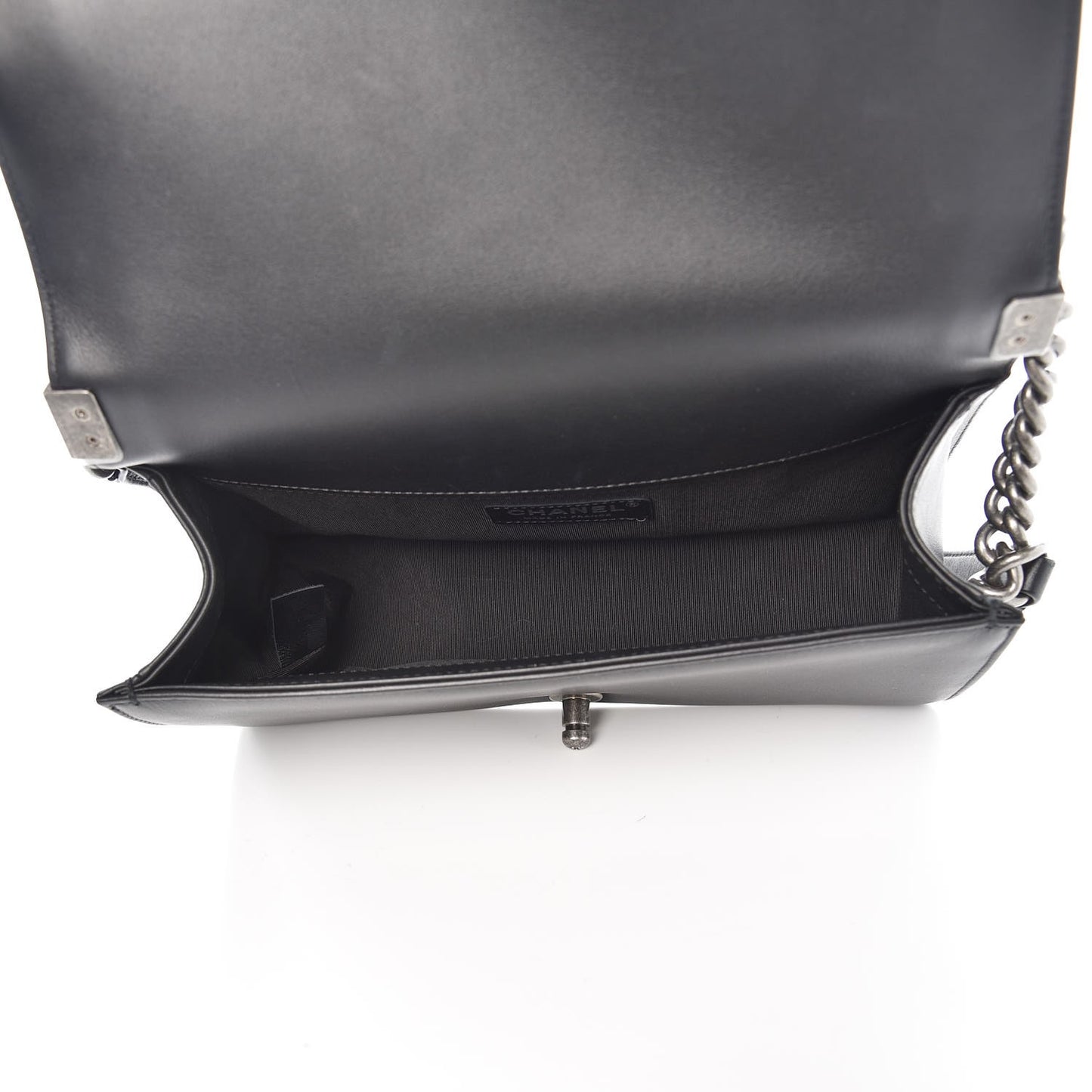 Cracked Metallic Calfskin Quilted Medium Boy Flap Black