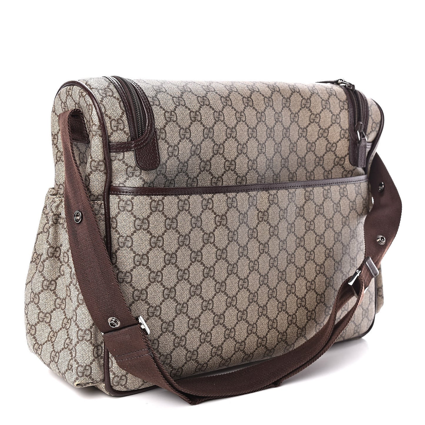 GG Supreme Monogram Selleria Calfskin Large Diaper Bag Beige Ebony Cocoa Dark Chocolate