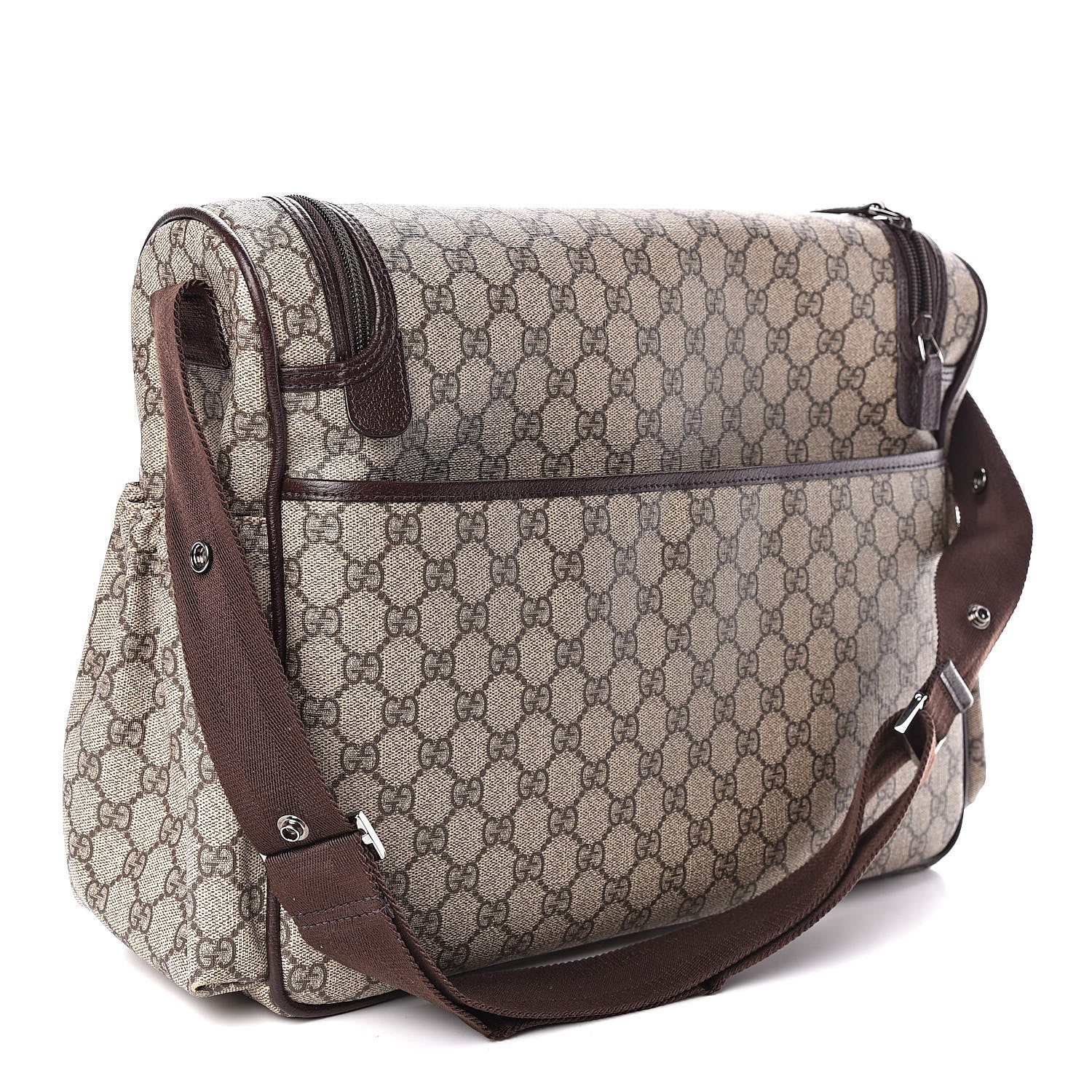 Gucci GG Supreme Monogram Selleria Calfskin Large Diaper Bag Beige Ebony Cocoa Dark Chocolate 4 of 13
