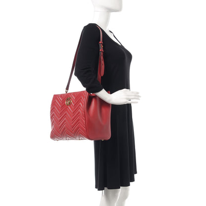 Gucci Calfskin Matelasse Medium GG Marmont Tote Hibiscus Red 3 of 13