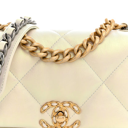 Chanel Iridescent Calfskin Quilted Medium Chanel 19 Flap  White 8 of 10