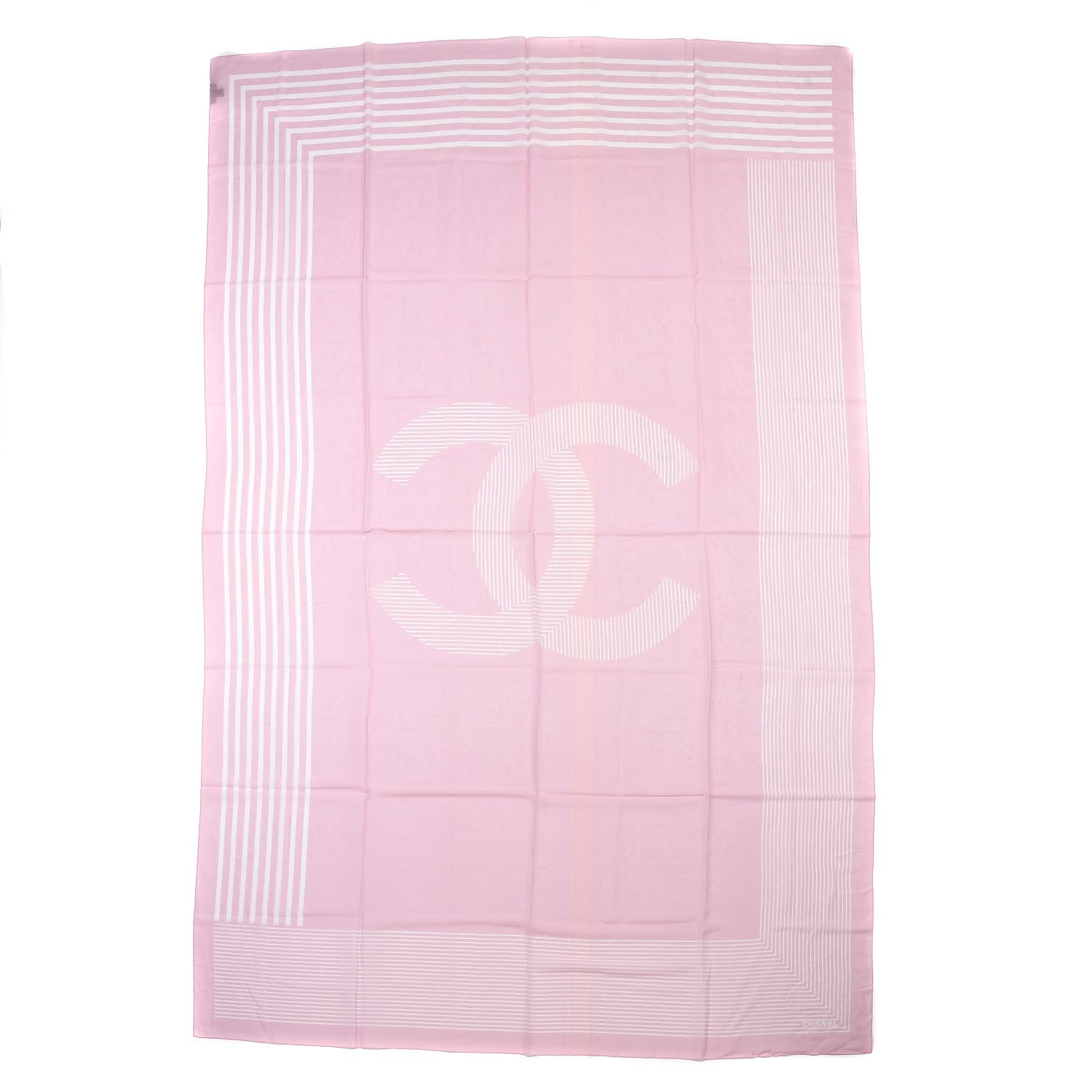 Chanel Cotton Silk CC Striped Stole Light Pink White 1 of 6