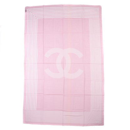Chanel Cotton Silk CC Striped Stole Light Pink White 1 of 6