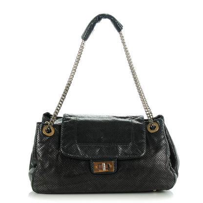 Chanel Metallic Calfskin Perforated Large Drill Accordion Flap Black 1 of 7