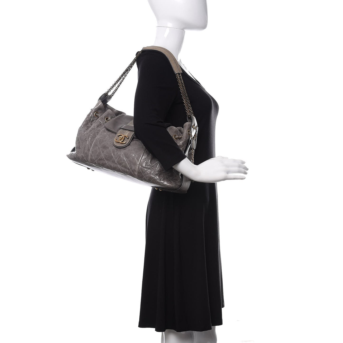 Glazed Calfskin Stingray Bindi CC Accordion Tote Grey