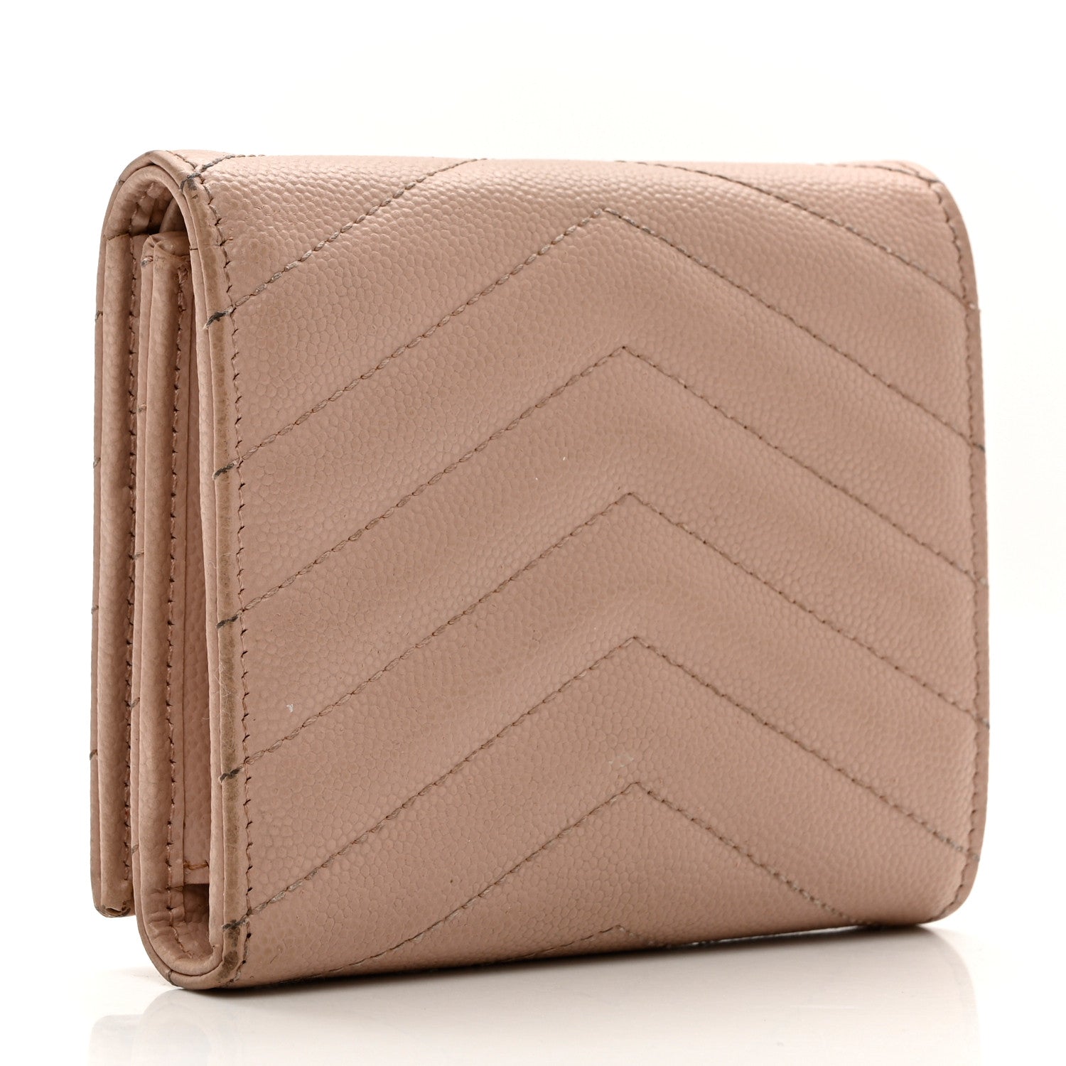 Saint Laurent Grain De Poudre Matelasse Chevron Monogram Compact Wallet Pink 3 of 10