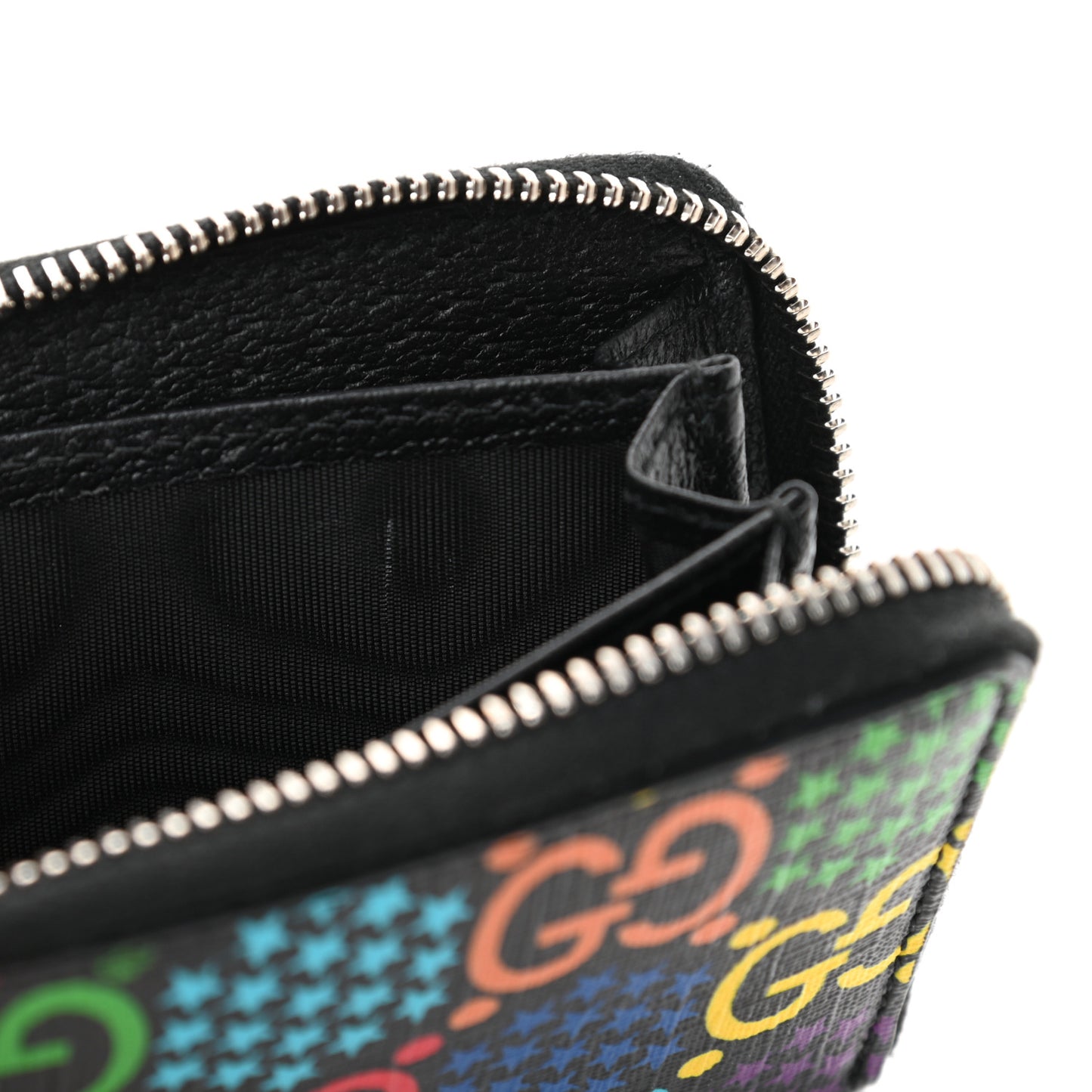 GG Supreme Monogram Psychedelic Zip Around Card Case Wallet Black
