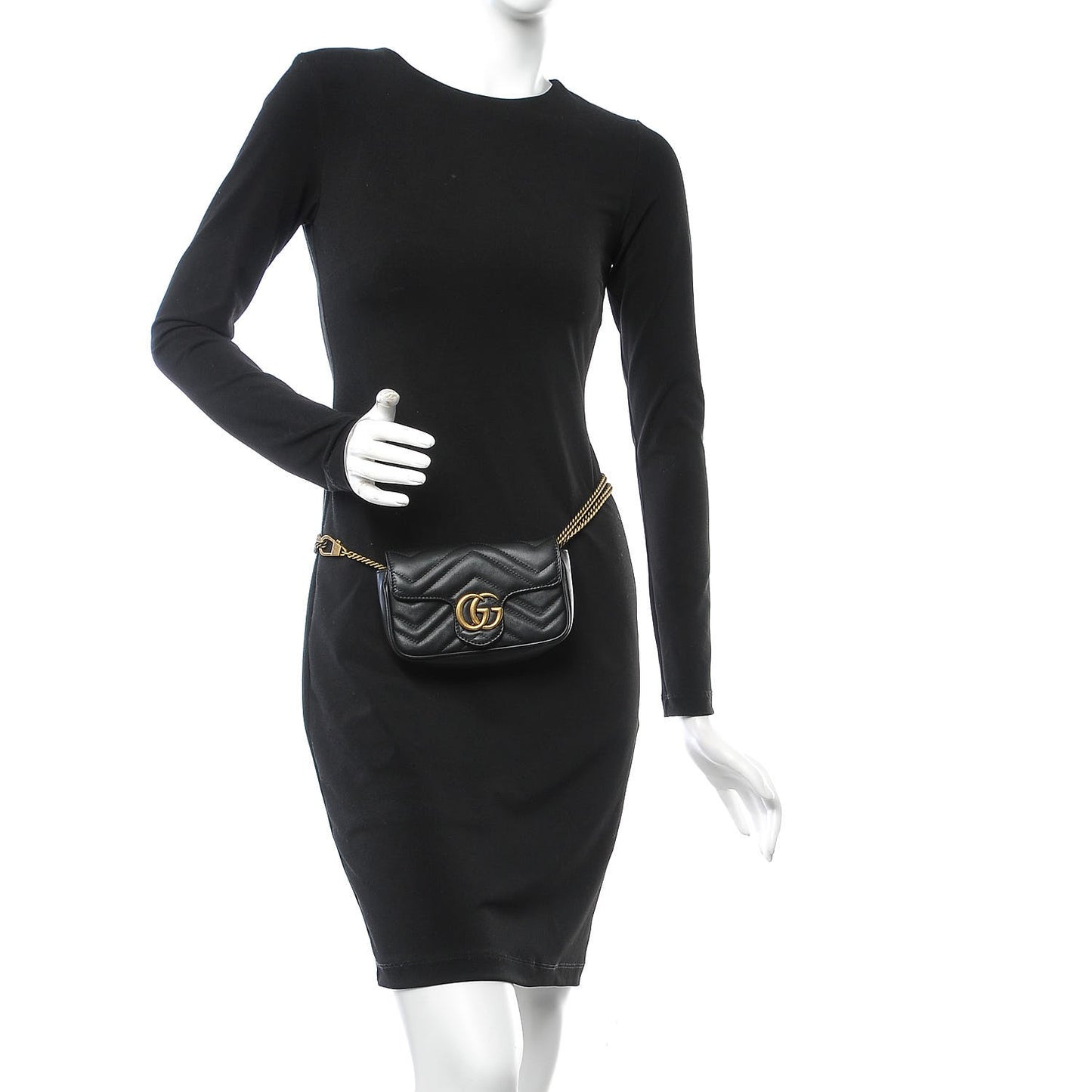 Calfskin Matelasse Super Mini GG Marmont Shoulder Bag Black