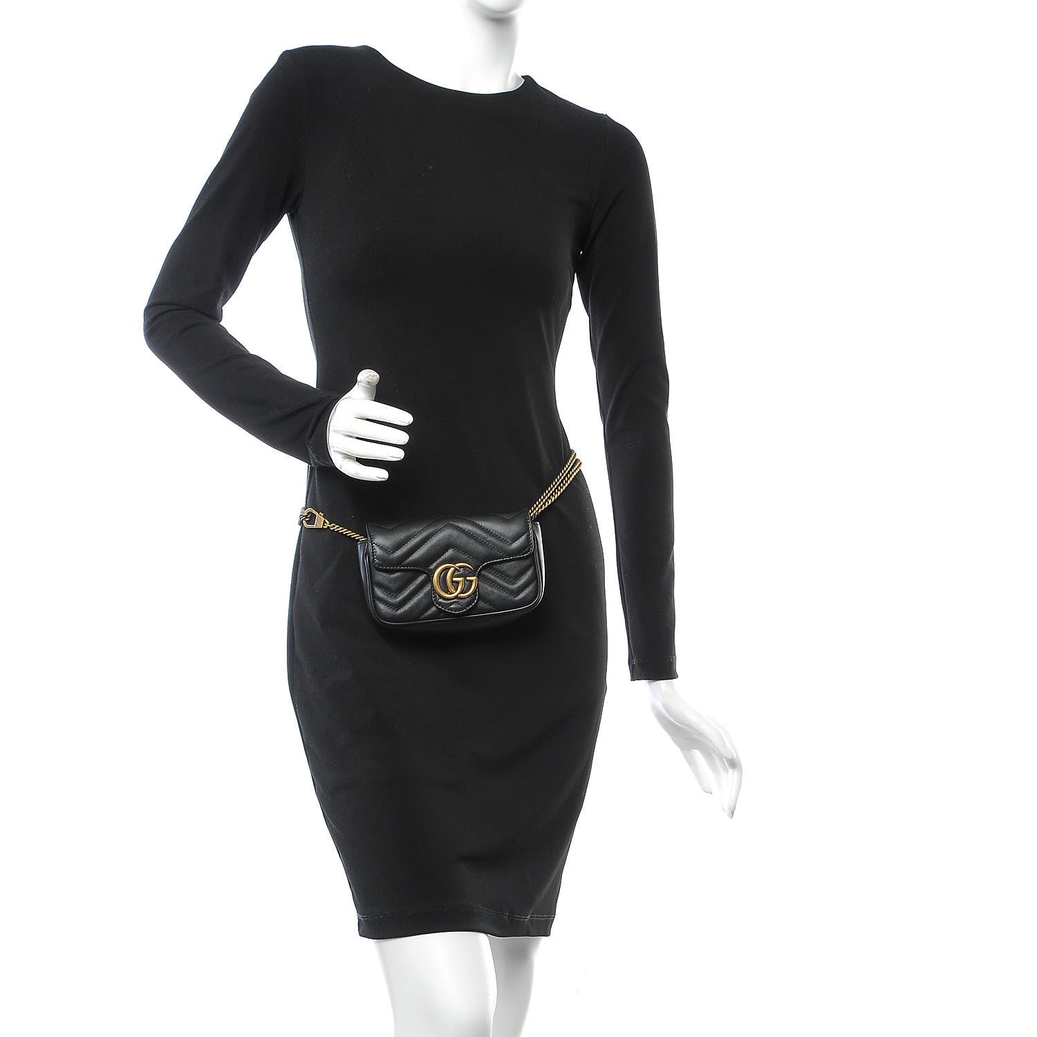 Gucci Calfskin Matelasse Super Mini GG Marmont Shoulder Bag Black 3 of 9