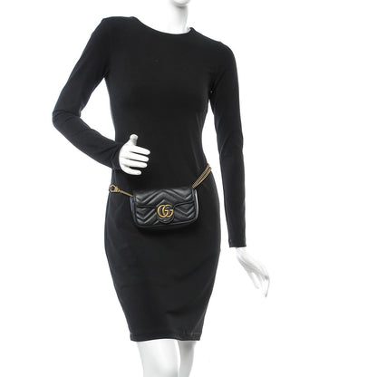 Gucci Calfskin Matelasse Super Mini GG Marmont Shoulder Bag Black 3 of 9