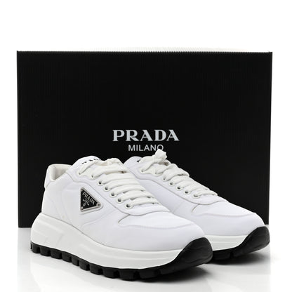 Prada Re-Nylon Spazzolato Metal Triangle Logo Womens Prax 01 45mm Sneakers 37 White Black 10 of 10