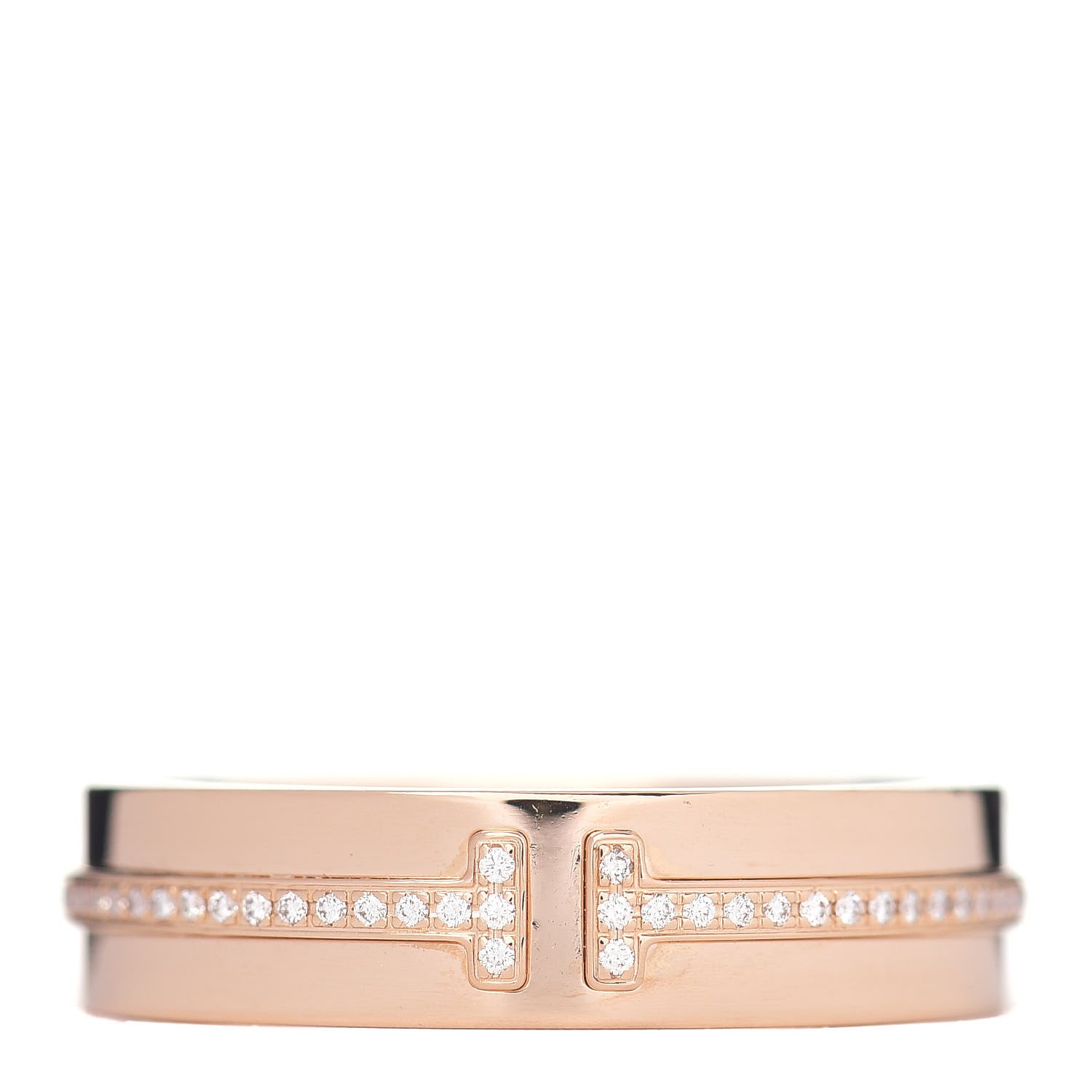 Tiffany 18K Rose Gold Diamond Wide T Two Ring 61 9.5 1 of 4