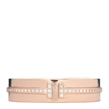 Tiffany 18K Rose Gold Diamond Wide T Two Ring 61 9.5 1 of 4