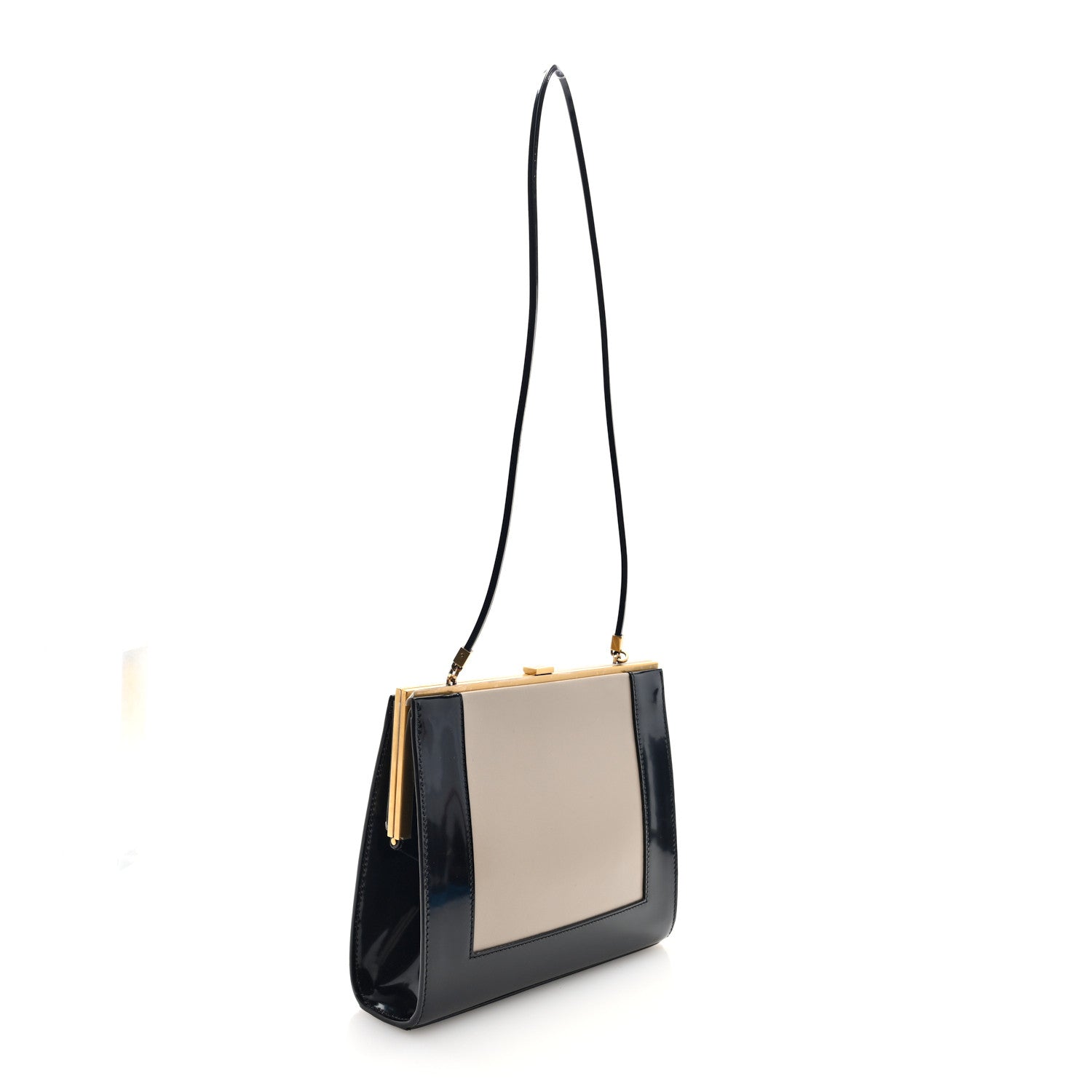 Saint Laurent Nappa Patent Calfskin Two-Toned Gaia Shoulder Bag Sea Salt Black 3 of 9