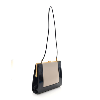 Saint Laurent Nappa Patent Calfskin Two-Toned Gaia Shoulder Bag Sea Salt Black 3 of 9