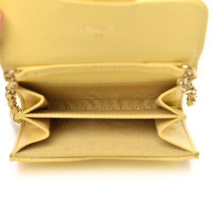 Chanel Caviar Quilted Flap Card Holder On Chain Yellow 5 of 9