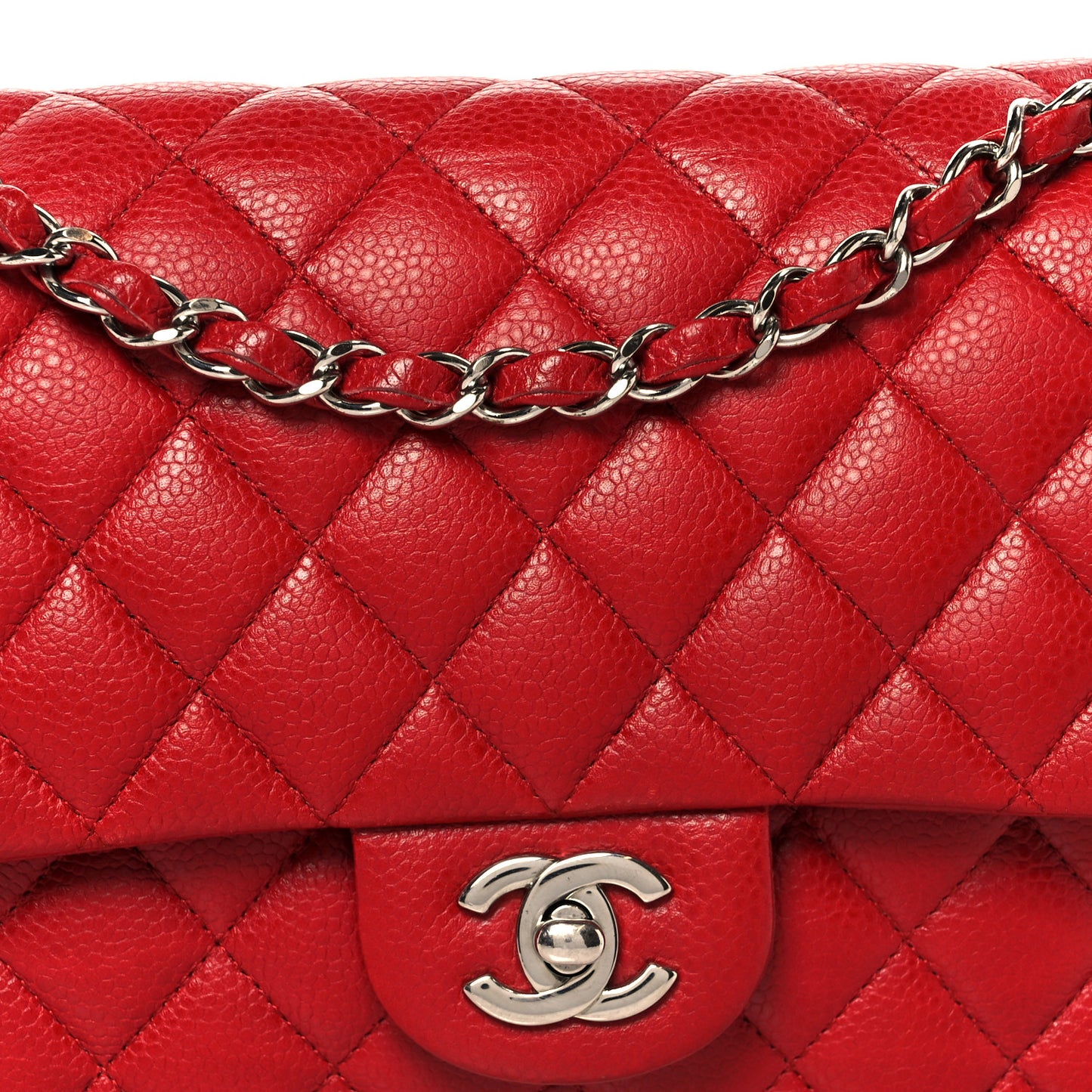 Caviar Quilted Medium Double Flap Red