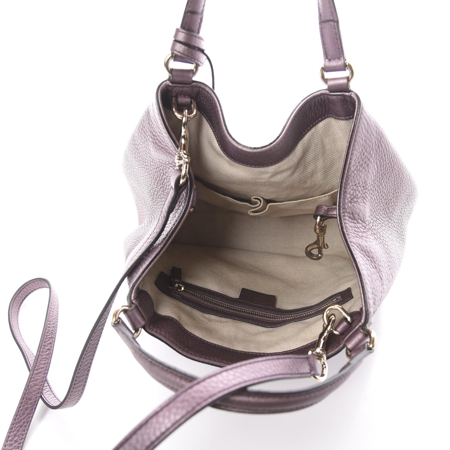 Metallic Pebbled Calfskin Small Soho Shoulder Bag Purple