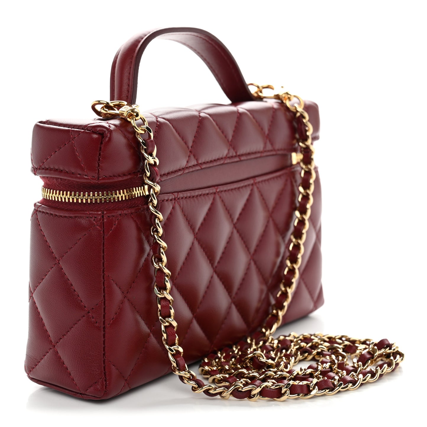 Lambskin Quilted Top Handle Slim Vanity With Chain Burgundy